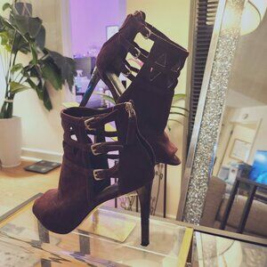 Nine West Burgundy Suede Stiletto Bootie Heels